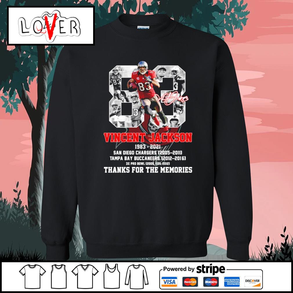 88 Vincent Jackson 1983 2021 San Diego Chargers Tampa Bay Buccaneers thanks  for the memories shirt, hoodie, sweater, long sleeve and tank top