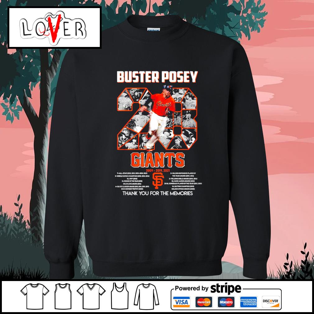 28 Buster Posey San Francisco Giants 2009 2021 thank you for the memories  signature shirt, hoodie, sweater, long sleeve and tank top