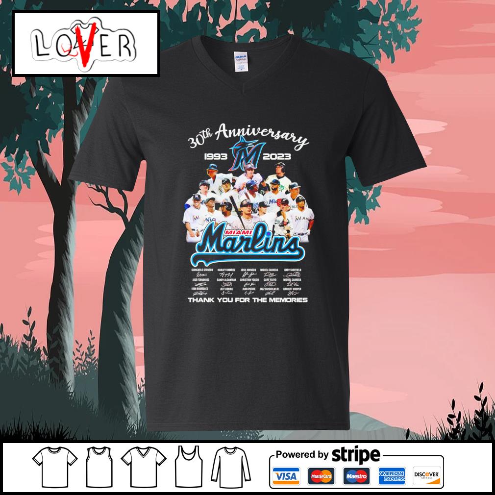 Best 30th anniversary 1993 2023 Miami Marlins thank you for the memories  signatures shirt, hoodie, sweater, long sleeve and tank top